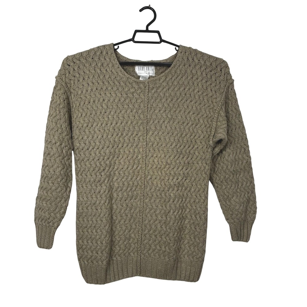The Limited Hand Knit Sweater Womens Small Tan Ramie Cotton Chunky Textured Crew